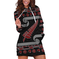 New Zealand Christmas Hoodie Dress Meri Kirihimete Silver Fern Knit Style Red Color LT03 Red - Polynesian Pride