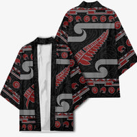 New Zealand Christmas Kimono Meri Kirihimete Silver Fern Knit Style Red Color LT03 - Polynesian Pride