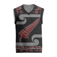 New Zealand Christmas Knitted V-Neck Vest Meri Kirihimete Silver Fern Knit Style Red Color LT03 Red - Polynesian Pride