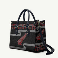 New Zealand Christmas Leather Bag Meri Kirihimete Silver Fern Knit Style Red Color LT03 Red - Polynesian Pride