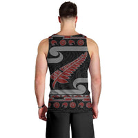 New Zealand Christmas Men Tank Top Meri Kirihimete Silver Fern Knit Style Red Color LT03 - Polynesian Pride
