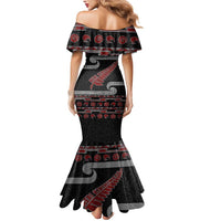 New Zealand Christmas Mermaid Dress Meri Kirihimete Silver Fern Knit Style Red Color LT03 - Polynesian Pride