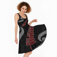 New Zealand Christmas Midi Dress Meri Kirihimete Silver Fern Knit Style Red Color LT03 - Polynesian Pride