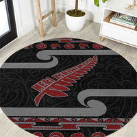 New Zealand Christmas Round Carpet Meri Kirihimete Silver Fern Knit Style Red Color LT03 Red - Polynesian Pride