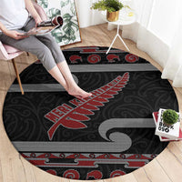 New Zealand Christmas Round Carpet Meri Kirihimete Silver Fern Knit Style Red Color LT03 - Polynesian Pride