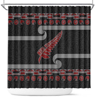 New Zealand Christmas Shower Curtain Meri Kirihimete Silver Fern Knit Style Red Color LT03 Red - Polynesian Pride