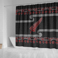 New Zealand Christmas Shower Curtain Meri Kirihimete Silver Fern Knit Style Red Color LT03 - Polynesian Pride