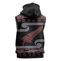 New Zealand Christmas Sleeveless Hoodie Meri Kirihimete Silver Fern Knit Style Red Color LT03 - Polynesian Pride