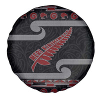 New Zealand Christmas Spare Tire Cover Meri Kirihimete Silver Fern Knit Style Red Color LT03 - Polynesian Pride