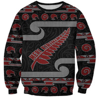 New Zealand Christmas Sweatshirt Meri Kirihimete Silver Fern Knit Style Red Color LT03 Unisex Red - Polynesian Pride