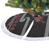 New Zealand Christmas Tree Skirt Meri Kirihimete Silver Fern Knit Style Red Color LT03 - Polynesian Pride