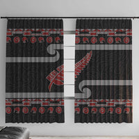 New Zealand Christmas Window Curtain Meri Kirihimete Silver Fern Knit Style Red Color LT03 With Hooks Red - Polynesian Pride