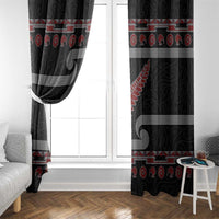 New Zealand Christmas Window Curtain Meri Kirihimete Silver Fern Knit Style Red Color LT03 - Polynesian Pride