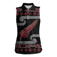 New Zealand Christmas Women Sleeveless Polo Shirt Meri Kirihimete Silver Fern Knit Style Red Color LT03 Female Red - Polynesian Pride