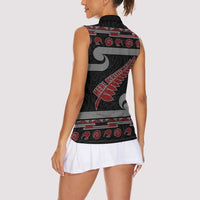 New Zealand Christmas Women Sleeveless Polo Shirt Meri Kirihimete Silver Fern Knit Style Red Color LT03 - Polynesian Pride