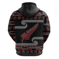 New Zealand Christmas Zip Hoodie Meri Kirihimete Silver Fern Knit Style Red Color LT03 - Polynesian Pride