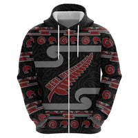 New Zealand Christmas Zip Hoodie Meri Kirihimete Silver Fern Knit Style Red Color LT03 - Polynesian Pride