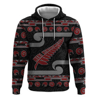 New Zealand Christmas Zip Hoodie Meri Kirihimete Silver Fern Knit Style Red Color LT03 Pullover Hoodie Red - Polynesian Pride