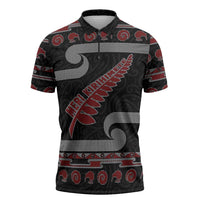 New Zealand Christmas Zipper Polo Shirt Meri Kirihimete Silver Fern Knit Style Red Color LT03 Red - Polynesian Pride