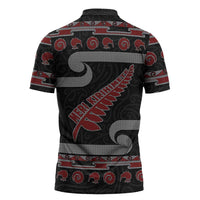 New Zealand Christmas Zipper Polo Shirt Meri Kirihimete Silver Fern Knit Style Red Color LT03 - Polynesian Pride