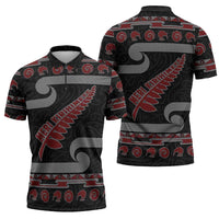 New Zealand Christmas Zipper Polo Shirt Meri Kirihimete Silver Fern Knit Style Red Color LT03 - Polynesian Pride