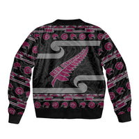 New Zealand Christmas Bomber Jacket Meri Kirihimete Silver Fern Knit Style Pink Color LT03 - Polynesian Pride