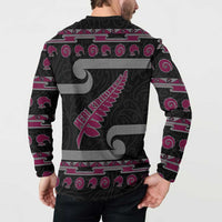 New Zealand Christmas Button Sweatshirt Meri Kirihimete Silver Fern Knit Style Pink Color LT03 - Polynesian Pride