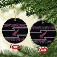 New Zealand Christmas Ceramic Ornament Meri Kirihimete Silver Fern Knit Style Pink Color LT03 Circle Pink - Polynesian Pride