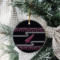 New Zealand Christmas Ceramic Ornament Meri Kirihimete Silver Fern Knit Style Pink Color LT03 - Polynesian Pride