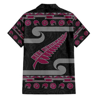 New Zealand Christmas Family Matching Off Shoulder Maxi Dress and Hawaiian Shirt Meri Kirihimete Silver Fern Knit Style Pink Color LT03 - Polynesian Pride