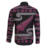 New Zealand Christmas Family Matching Summer Maxi Dress and Hawaiian Shirt Meri Kirihimete Silver Fern Knit Style Pink Color LT03 - Polynesian Pride