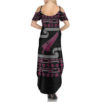 New Zealand Christmas Family Matching Summer Maxi Dress and Hawaiian Shirt Meri Kirihimete Silver Fern Knit Style Pink Color LT03 - Polynesian Pride