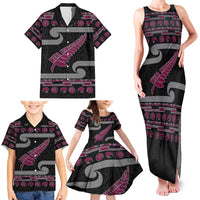 New Zealand Christmas Family Matching Tank Maxi Dress and Hawaiian Shirt Meri Kirihimete Silver Fern Knit Style Pink Color LT03 - Polynesian Pride