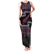 New Zealand Christmas Family Matching Tank Maxi Dress and Hawaiian Shirt Meri Kirihimete Silver Fern Knit Style Pink Color LT03 Mom's Dress Pink - Polynesian Pride