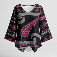 New Zealand Christmas Kimono Sleeve Blouse Meri Kirihimete Silver Fern Knit Style Pink Color LT03 Female Pink - Polynesian Pride