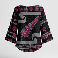 New Zealand Christmas Kimono Sleeve Blouse Meri Kirihimete Silver Fern Knit Style Pink Color LT03 - Polynesian Pride