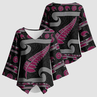 New Zealand Christmas Kimono Sleeve Blouse Meri Kirihimete Silver Fern Knit Style Pink Color LT03 - Polynesian Pride