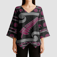 New Zealand Christmas Kimono Sleeve Blouse Meri Kirihimete Silver Fern Knit Style Pink Color LT03 - Polynesian Pride