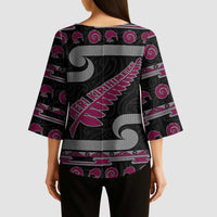 New Zealand Christmas Kimono Sleeve Blouse Meri Kirihimete Silver Fern Knit Style Pink Color LT03 - Polynesian Pride