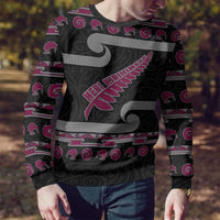 New Zealand Christmas Ugly Christmas Sweater Meri Kirihimete Silver Fern Knit Style Pink Color LT03 - Polynesian Pride