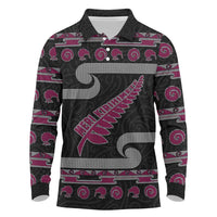 New Zealand Christmas Long Sleeve Polo Shirt Meri Kirihimete Silver Fern Knit Style Pink Color LT03 Pink - Polynesian Pride