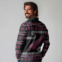 New Zealand Christmas Long Sleeve Polo Shirt Meri Kirihimete Silver Fern Knit Style Pink Color LT03 - Polynesian Pride