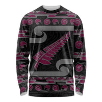 New Zealand Christmas Long Sleeve Shirt Meri Kirihimete Silver Fern Knit Style Pink Color LT03 Unisex Pink - Polynesian Pride
