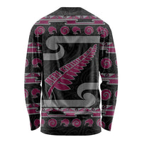 New Zealand Christmas Long Sleeve Shirt Meri Kirihimete Silver Fern Knit Style Pink Color LT03 - Polynesian Pride