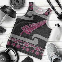 New Zealand Christmas Men Tank Top Meri Kirihimete Silver Fern Knit Style Pink Color LT03 - Polynesian Pride