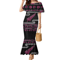 New Zealand Christmas Mermaid Dress Meri Kirihimete Silver Fern Knit Style Pink Color LT03 Women Pink - Polynesian Pride