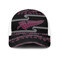 New Zealand Christmas Mesh Trucker Cap Meri Kirihimete Silver Fern Knit Style Pink Color LT03 One Size White Pink - Polynesian Pride