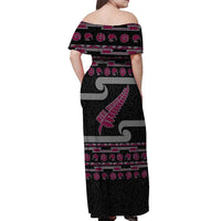 New Zealand Christmas Off Shoulder Maxi Dress Meri Kirihimete Silver Fern Knit Style Pink Color LT03 - Polynesian Pride