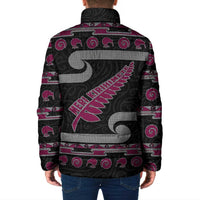 New Zealand Christmas Padded Jacket Meri Kirihimete Silver Fern Knit Style Pink Color LT03 - Polynesian Pride