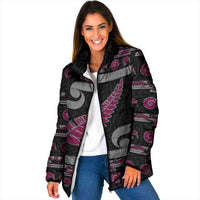 New Zealand Christmas Padded Jacket Meri Kirihimete Silver Fern Knit Style Pink Color LT03 Women Pink - Polynesian Pride